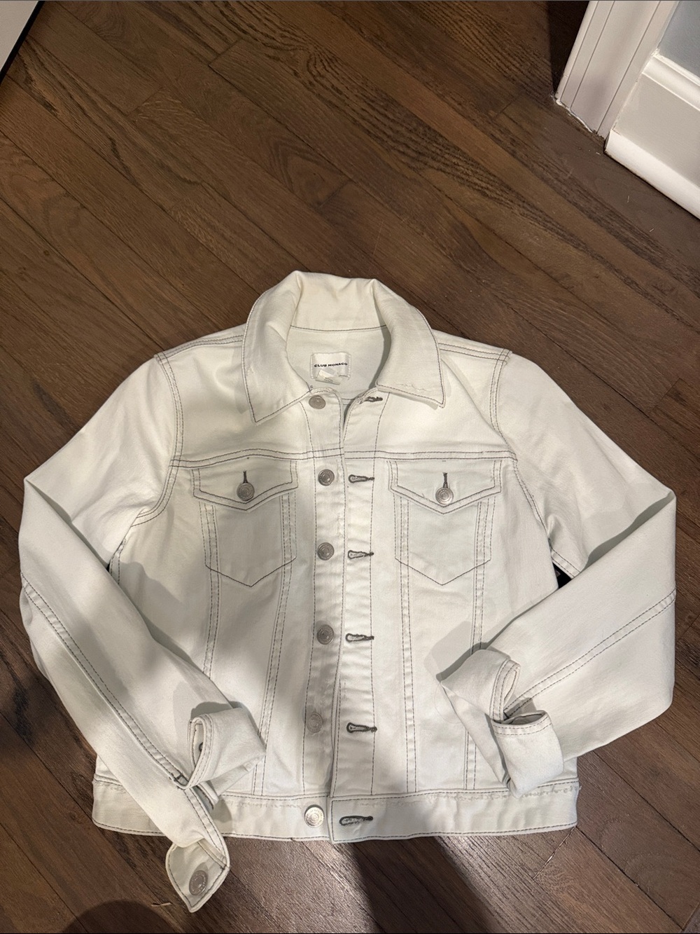 Club Monaco White Denim Trucker Jacket